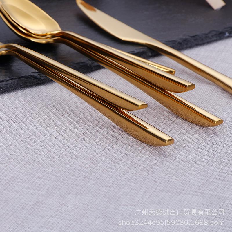 304 stainless steel steak knife, fork and spoon set, thickened Western tableware, gold dessert fork and spoon set, complete set