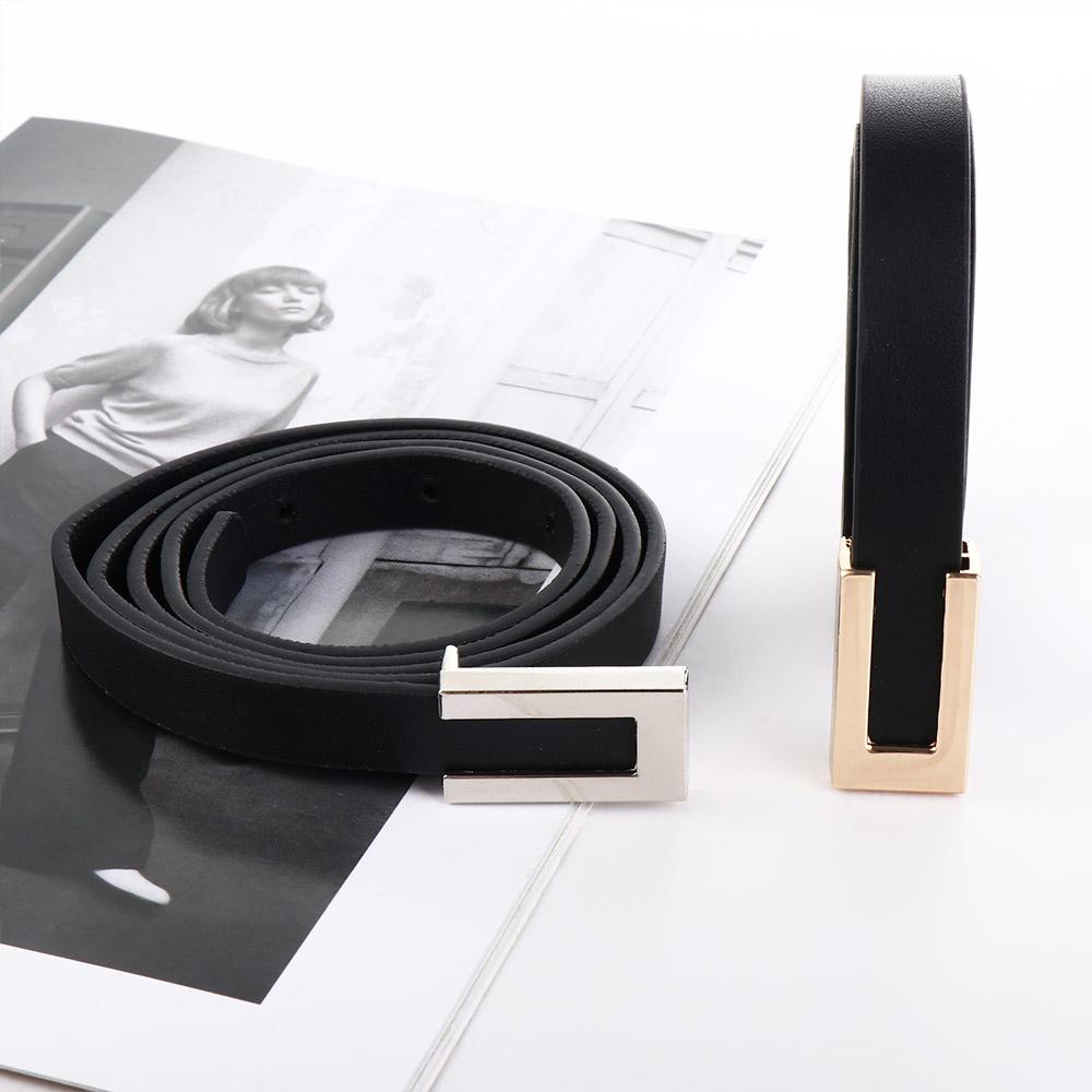Einfaches Vintage Koreanisches Damen Hosenkleid Dekoration Ledergürtel Dünner Bund Metallschnalle