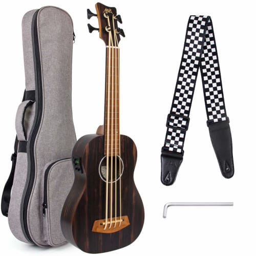 AKLOT Bass Ukulele, 30-inch EADG Bass Ukulele with Soft Case, Strap, and Picks (Ebony Brown)