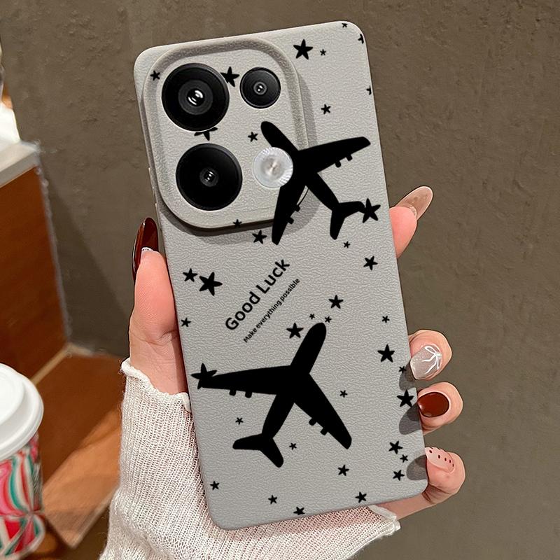 For Xiaomi 13T Pro Poco X7 X6 M6 Pro Redmi Note 14 13 Pro 12 11 Case Airplane Print Leather Texture TPU Soft Shockproof Matte Slim Phone Cover