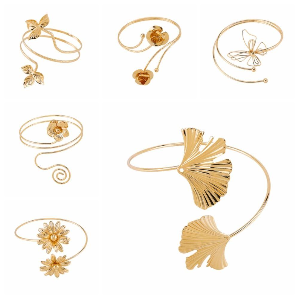 Butterfly Opening Cuff Bracelets Leaf Circle Upper Arm Bracelet Flower Armband Arm Chain  Party