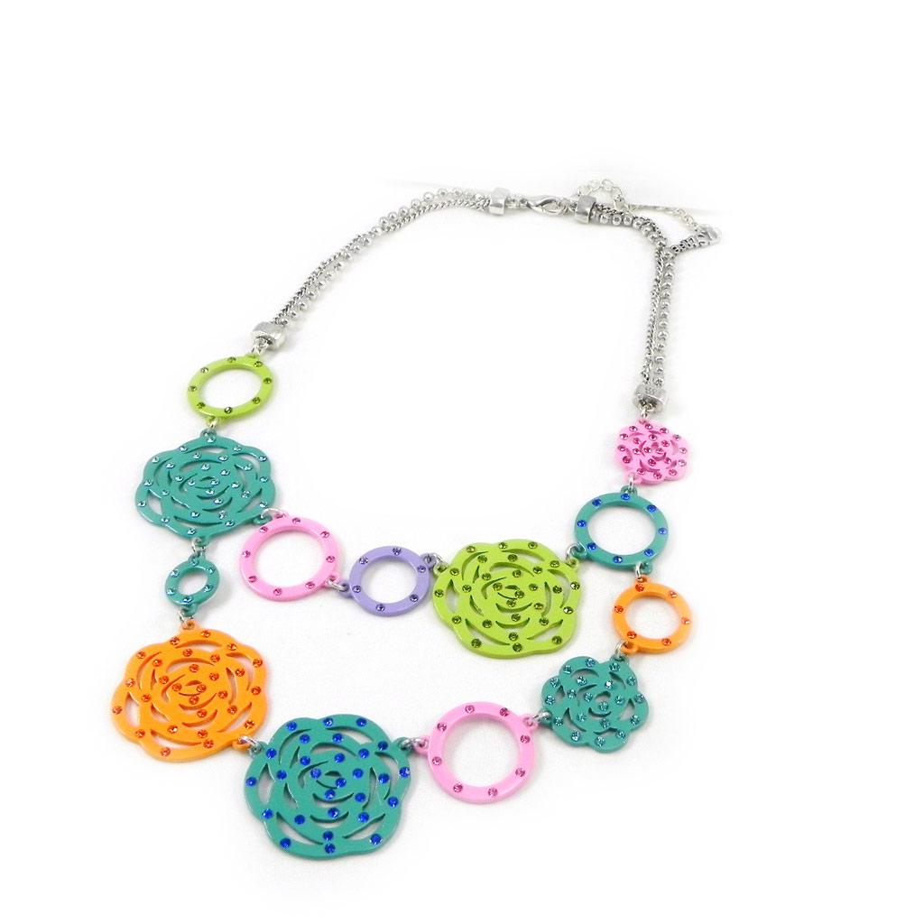 Les Trésors De Lily [H0803] - Orangegrüne Designer-Halskette „Camélia“.