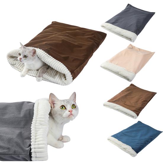 Cat Sleeping Bag with Spacious Pocket Velvet Lining Warm Comfortable Pet