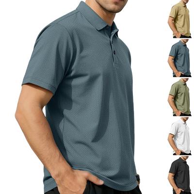 TEMU Popular High-end Mesh Seersucker Ice Silk Short-sleeved Men's Lapel Summer Solid Color Large Size POLO Shirt
