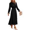 Women's Summer Fashion Loose V-Neck Long Sleeve Tie Solid Color Dresses