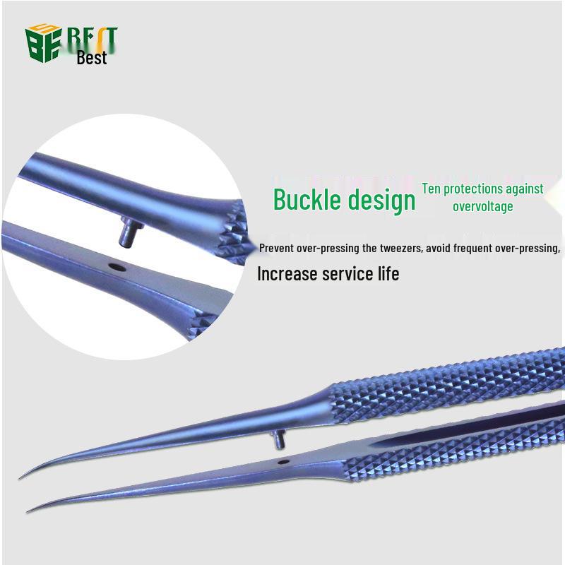 Blue Fingerprint Anti-Magnetic Titanium Alloy Tweezers 0.15mm, Fine Point for Mobile Phone Repair and Microscope Use