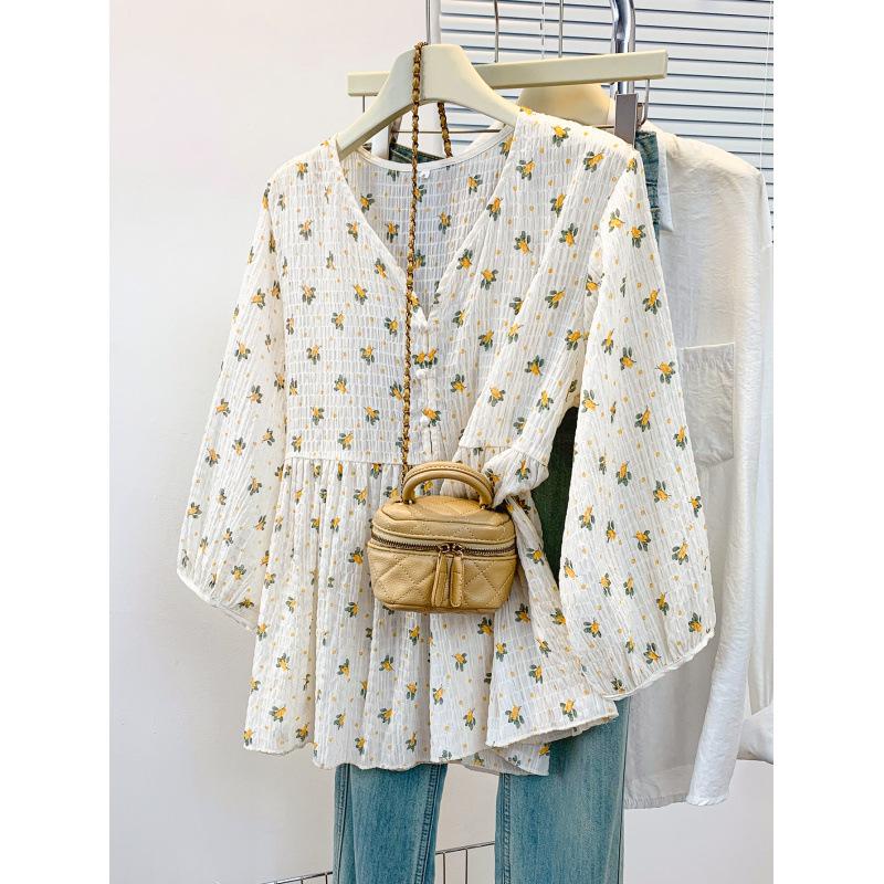 

Plus Size Floral V-Neck Mid-Sleeve Top Extra Large зелений