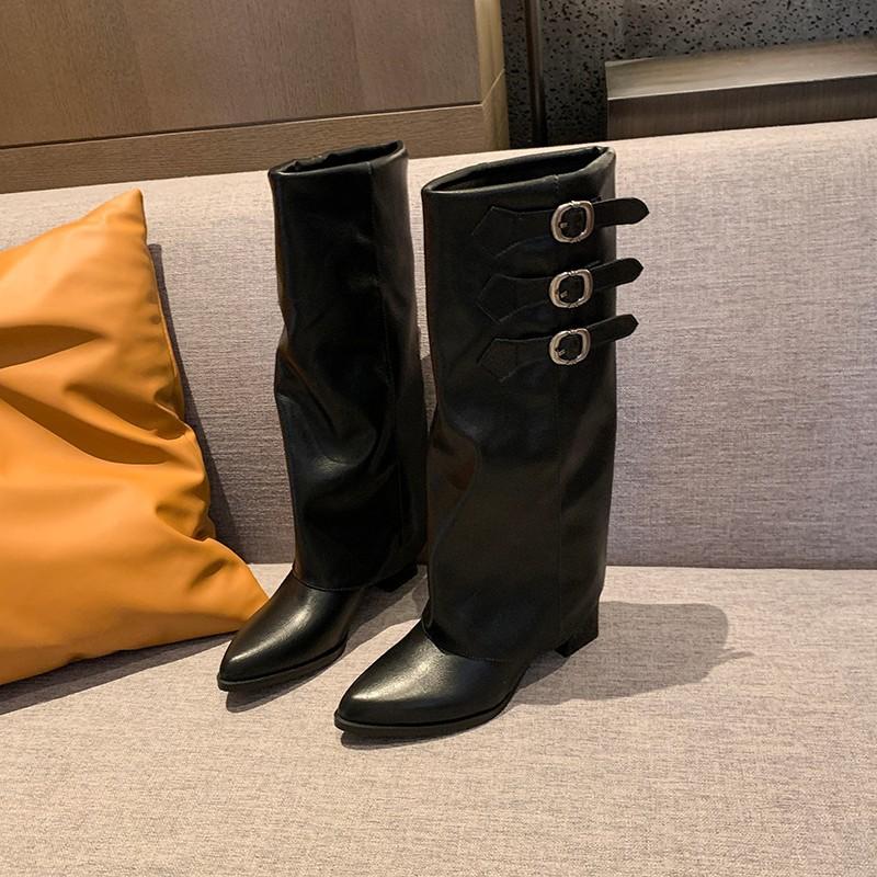 European and American Pointed Thick Heel Thin Inner Heightening Sleeve Martin Boots 2025 Autumn and Winter Spice Girl Fried Street Crowe Knight Boots