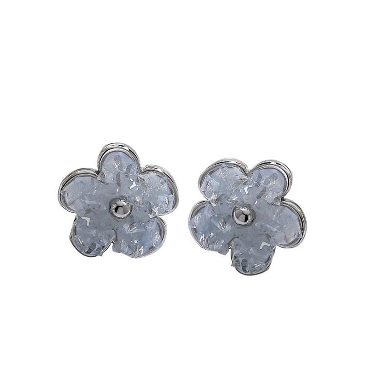 Silver needle ice crystal flower stud earrings new elegant versatile earrings niche light luxury high-end earrings women