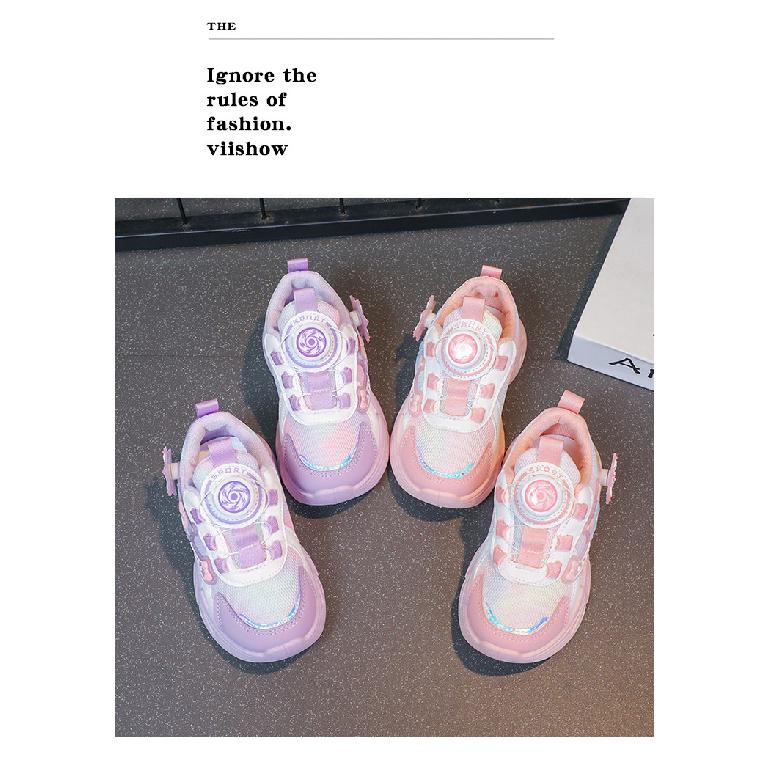 Children's Sports Shoes Spring and Autumn Breathable Mesh Cartoon Versatile Girls' Shoes Soft Sole Rotating Button Running Shoes