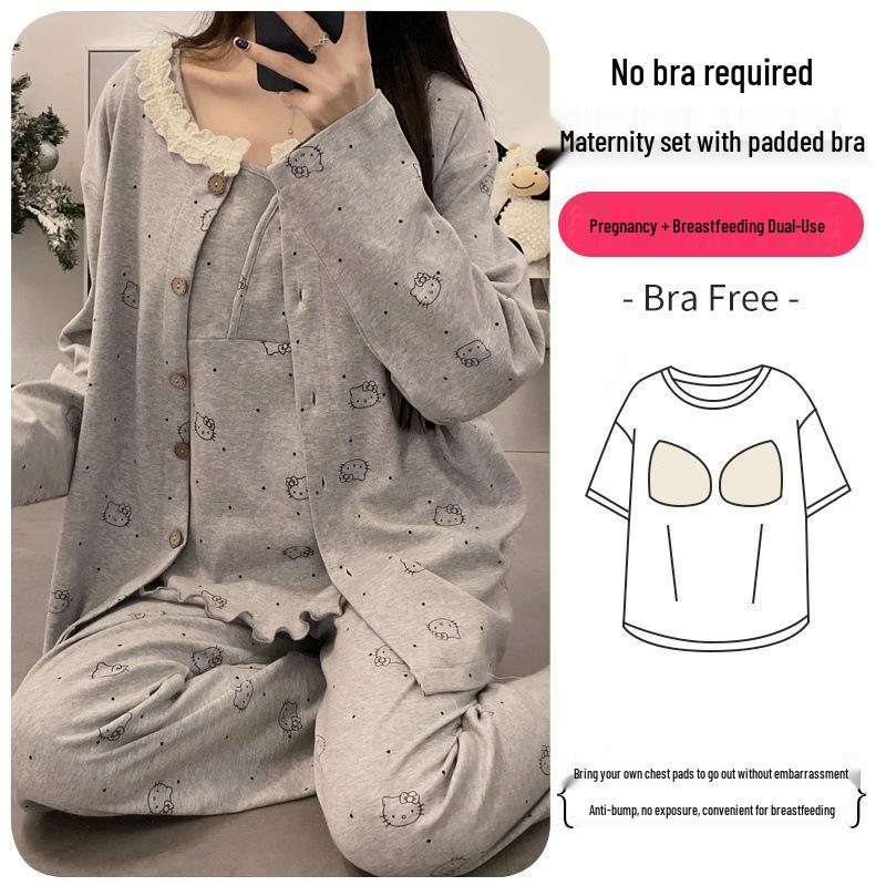 

Three-Piece Lightweight Maternity Wear Set: Includes Chest Pads for Delivery Room, Postpartum, Nursing, and Summer Outings. XXL