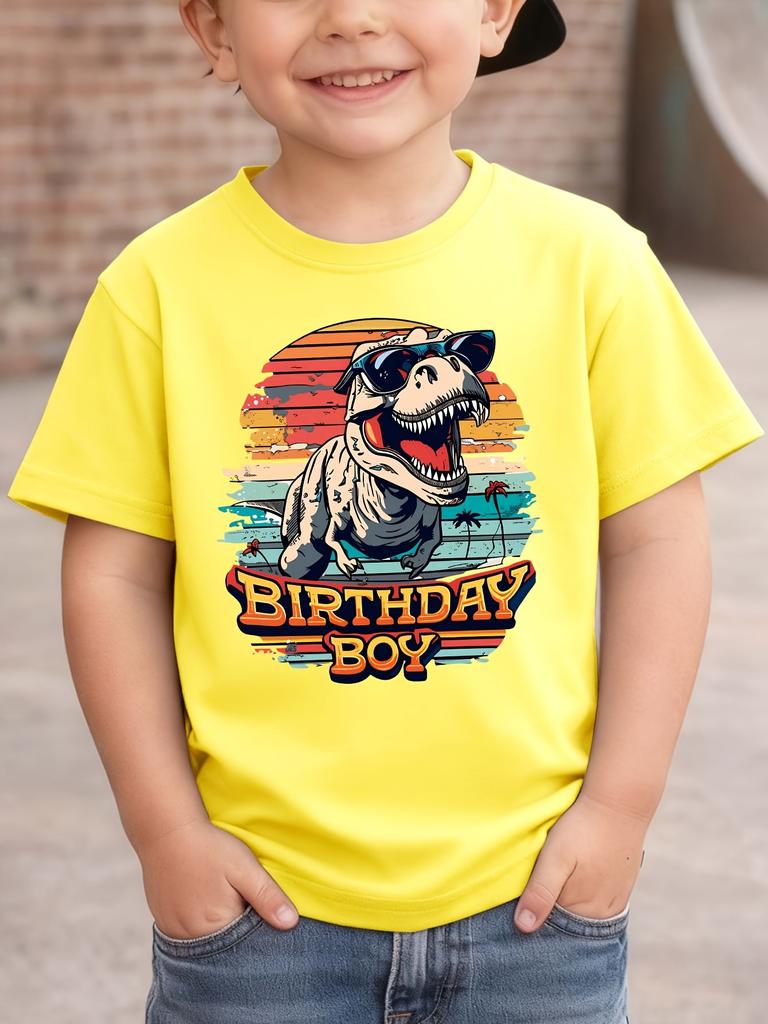 Retro T Rex Birthday Boy Kids Tee Dinosaur Vintage Print Boys Girls Family Matching Cotton Summer Short Sleeve Children Tshirt