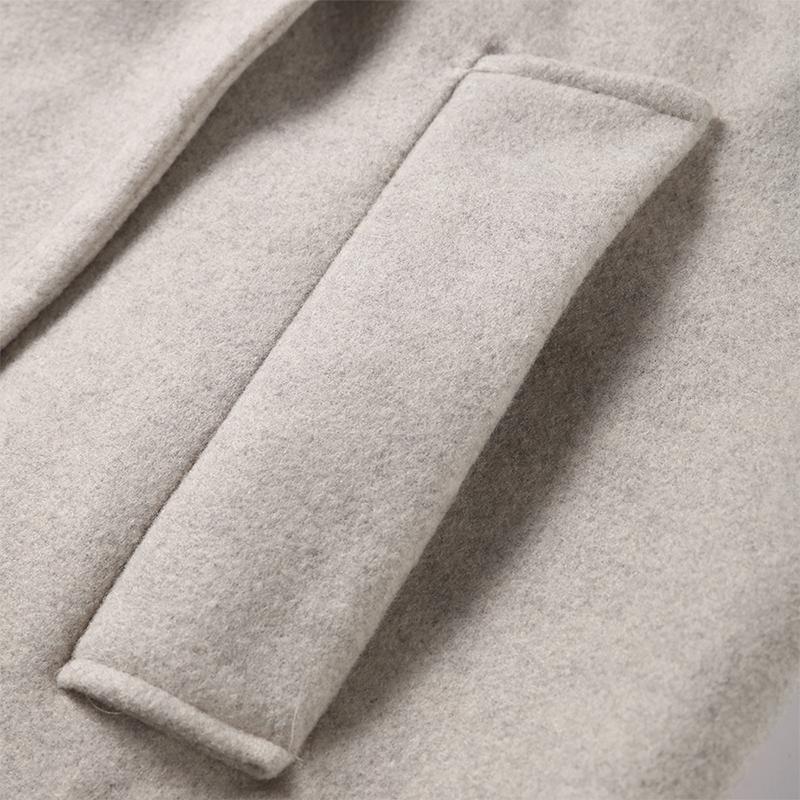 Women Fashion Wool Blend Warm Long Coat Autumn Winter Loose Pocket Double-breasted Jacket Elegant Lapel Overcoat