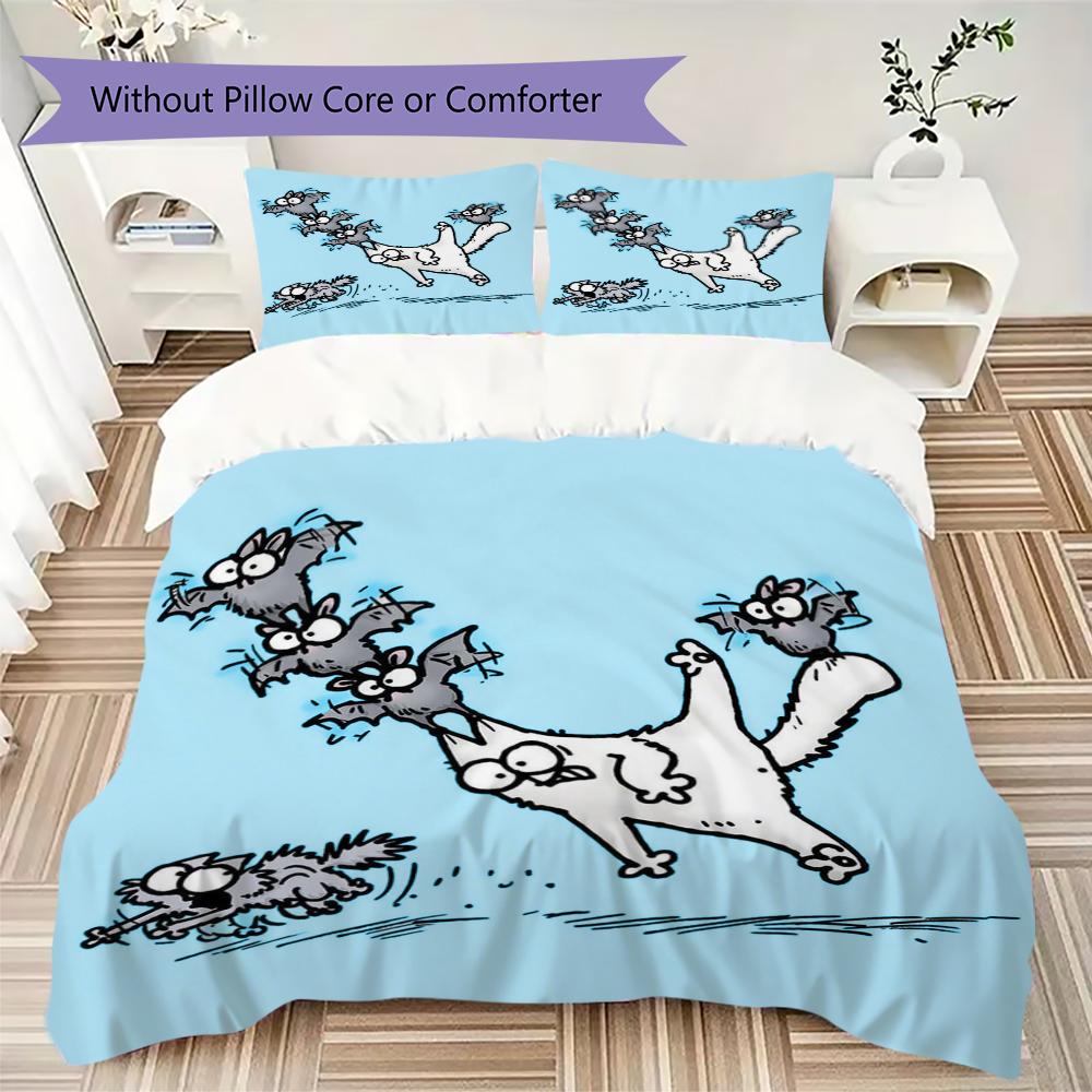 Simon's Cat Muster Bettwäsche Steppset Steppbezug Kissenbezug Heimdekoration Geburtstagsgeschenk (1 * Bettbezug + 2 * Kissenbezug ohne Füllung)