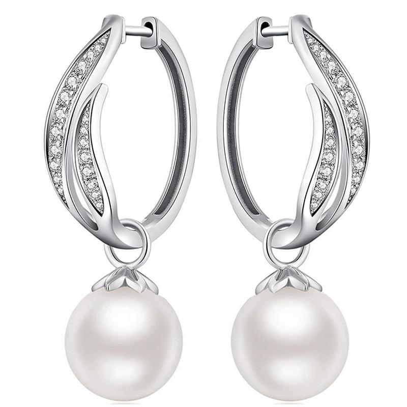 

925 Copper Light Luxury Pearl Micro Inlaid Zircon Geometric Earrings Elegant and High-end, Personalized Temperament Zircon