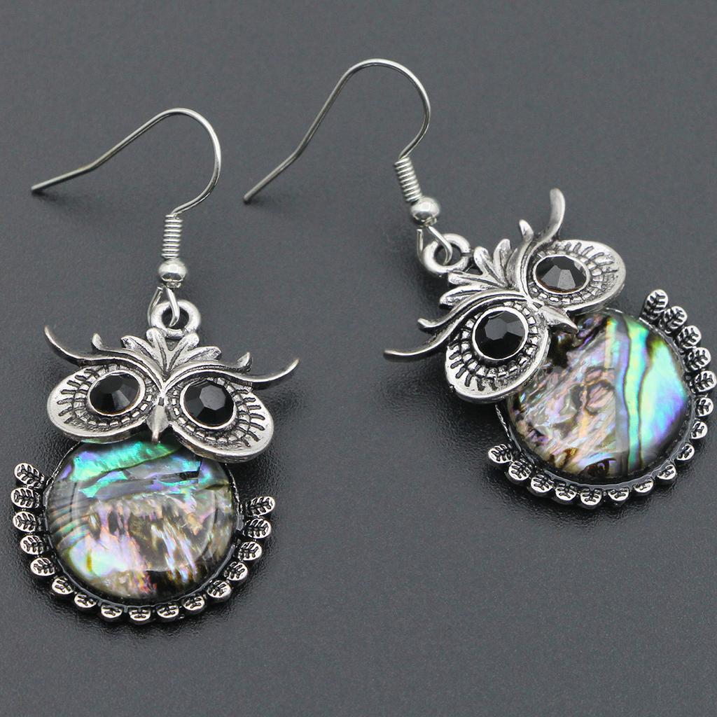 VILLWICE New Colorful Shell Various Shapes Owl Women Hollow Zinc Alloy Antique Silver Plated Retro Drop Earring Jewelry Crafts
