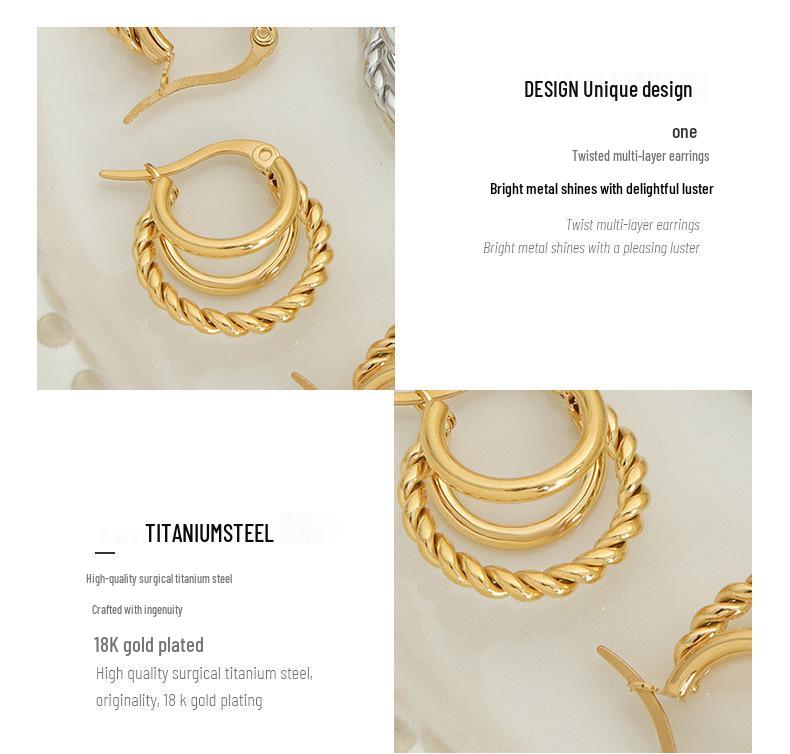 Bohemian Geometric Triple Layer Non-fading Twisted Women's Titanium Steel Earrings