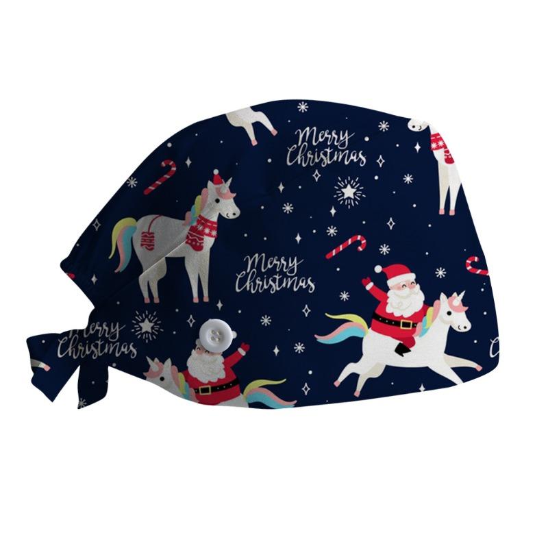 Surgical Cap with Adjustable Printed Christmas Theme Hat, Sweat Wicking Strip, Dust-proof Cloth Bag Head Cap, Doctor's Oral Cap, Nurse's Cap