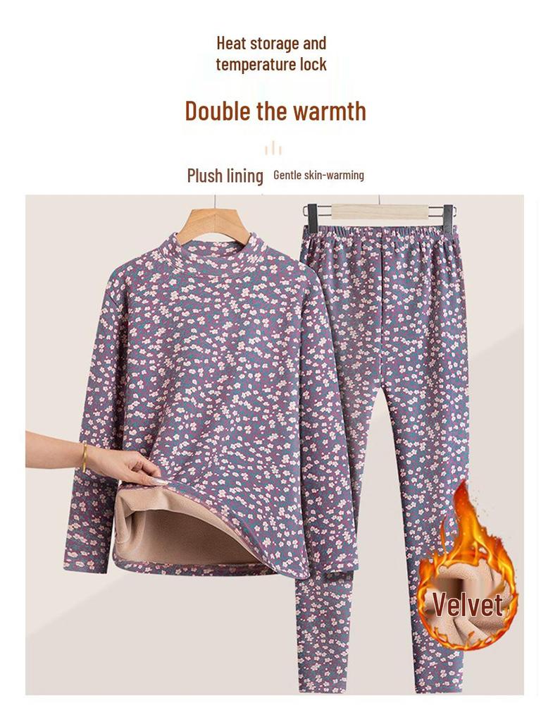 Warm Fleece-Lined Winter Clothing Set for Middle-Aged and Elderly Women: Cozy Base Layer for Autumn and Winter