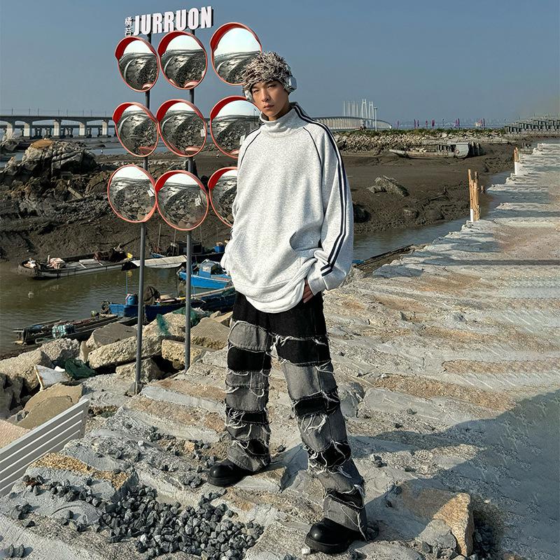 NASA Men's Trendy Long Sleeve Spring/Autumn Hoodie - Plus Size Heavyweight T-Shirt with Velvet, Solid Color, Loose Slit Design.