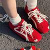 Leather version red women's retro versatile sports casual shoes flats breathable, lightweight and trendy