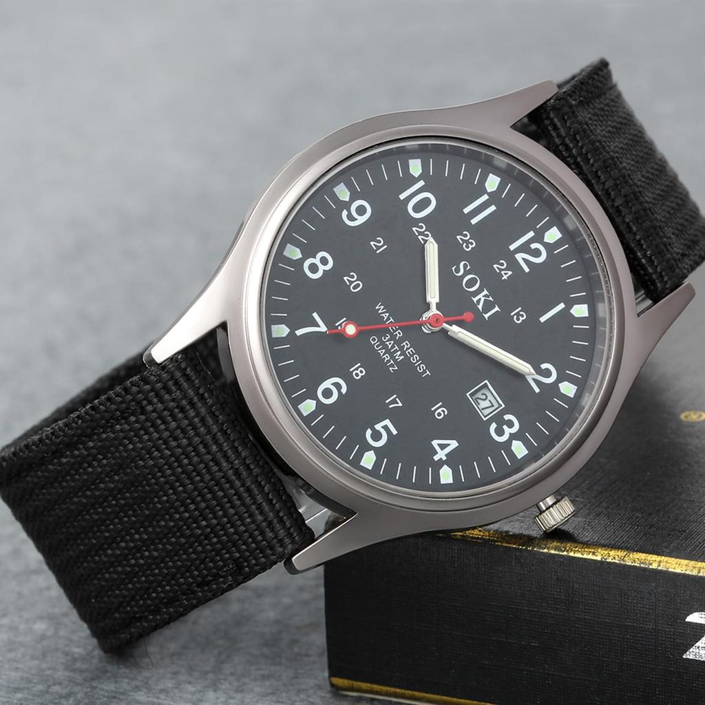 Watches Military Calendar Luminous Analog Waterproof Nylon Strap Simple Large Dial Simulated Quartz Watch Fashion Watch Birthday Christmas Day Gift