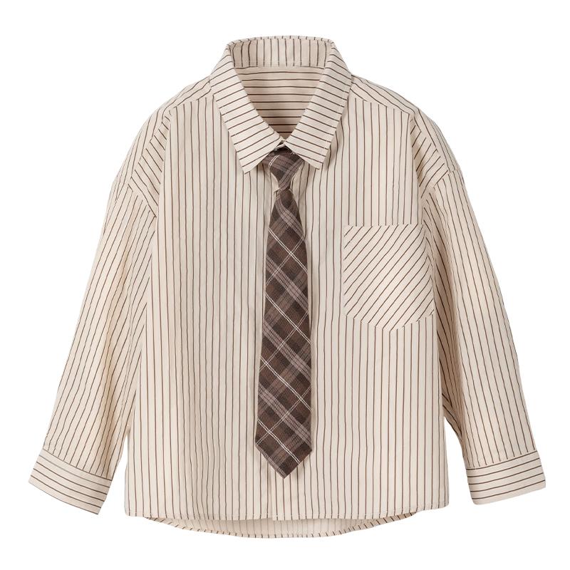 Luomeng Boys  Versatile Striped Long-Sleeve Cotton Shirt 150