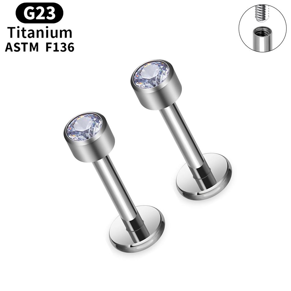 2pcs Titanium 16g Lip Labret Piercing Crystal Ball Monroe Lip Stud Helix Conch Tragus Cartilage Earrings 2/3/4mm CZ Body Jewelry