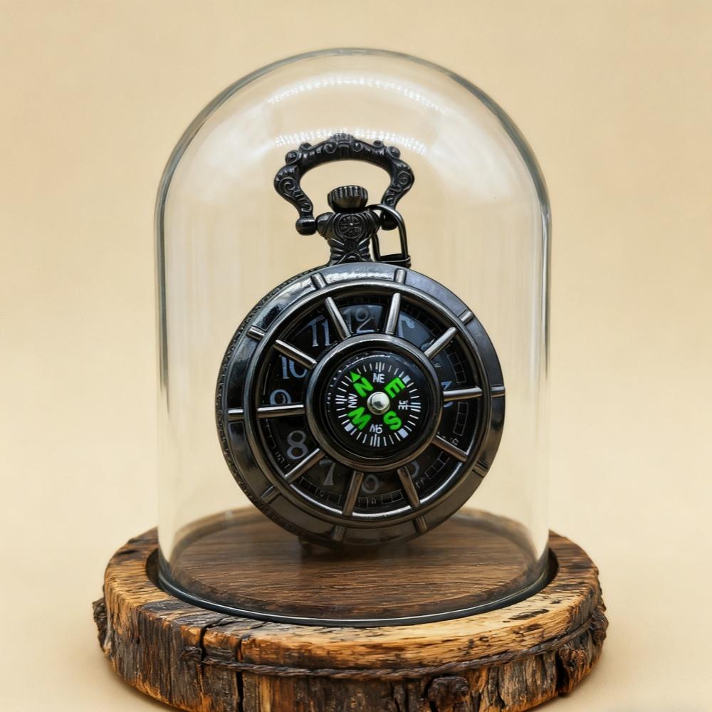 Men's Retro Multifunctional Pocket Watch,Quartz Compass Gift Pocket Watch,Black Starry Sky Dial with Chain.