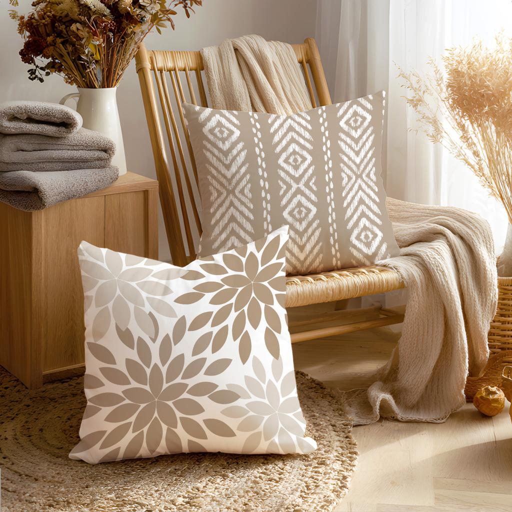 1/4pcs Boho Taupe Geometric Floral Throw Pillow Covers Farmhouse Decorative Cushion Cases for Home Sofa Bedroom Cushion cover