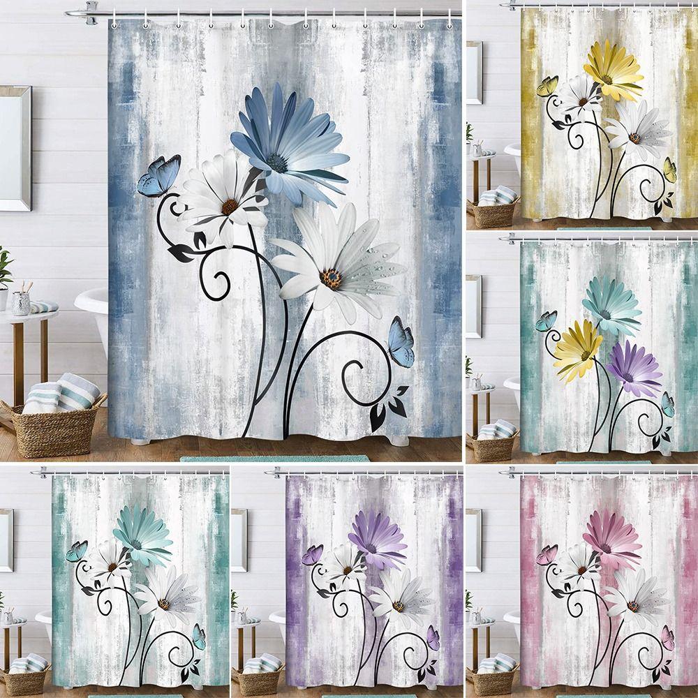 Polyester Bathroom Curtain Thickened Floral Butterfly Curtain Rustic Shower Curtain  Home Decor