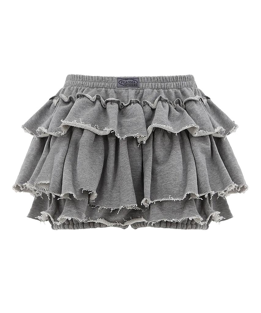 Plasma Sphere Tutu Tiered French Ferry Shirred Tiered Mini Skirt Pants_Gray