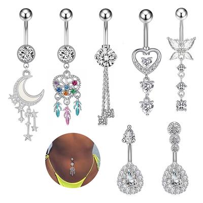 Zirkon Mond Stern Herz Anhänger Nabel Piercing Ornament Schmetterling Wassertropfen Bauchnabel Ring Für Frauen Körper Piercing Schmuck
