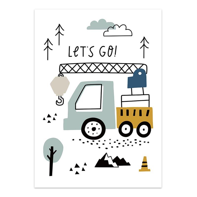 Cartoon Crane Excavator Tractor Truck Poster Wall Art Canvas Painting Nursery Child Boys Pictures Nordic Wall Print Room Decor