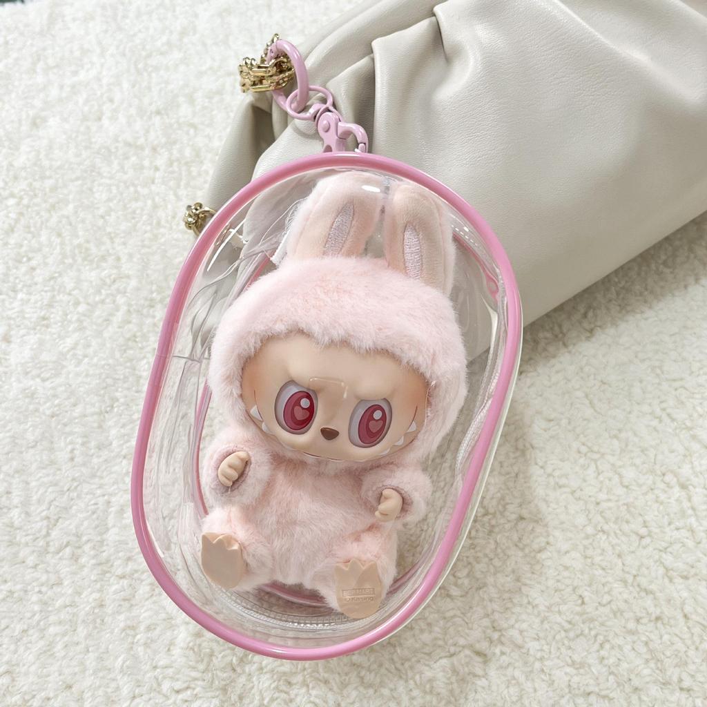 Labubu Transparent Vinyl Protective Case for Cotton Doll, Ita Bag, Baby Stroller Accessory, Dustproof Hanging Bag, 10-15cm.