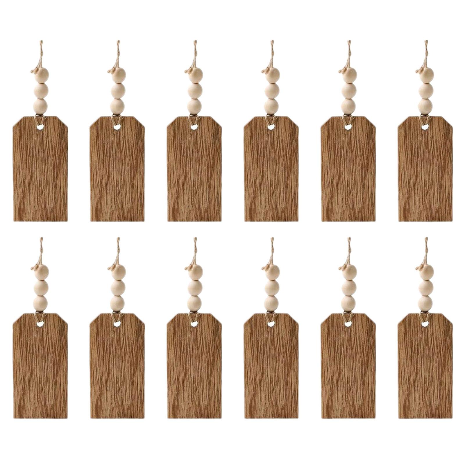 

12Pieces Customizable Wood Nameplates Christmas Stocking Hanging Name Tagged with Wood Beads for DIY Home Decorations