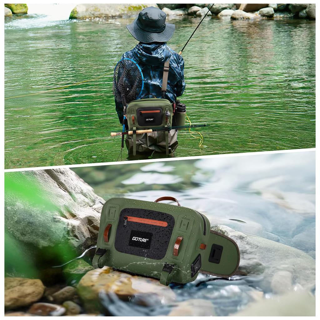Goture Fishing Bag, 10L Large Capacity, IPX8 Waterproof, 840D TPU Material, Ultra-Lightweight, Fly Fishing Tackle Bag, Multi-functional, Portable, Com