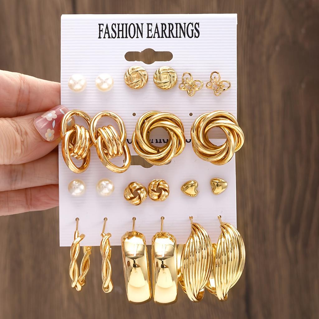 European and American hot-selling geometric earrings with stud earrings combination creative gold earrings set