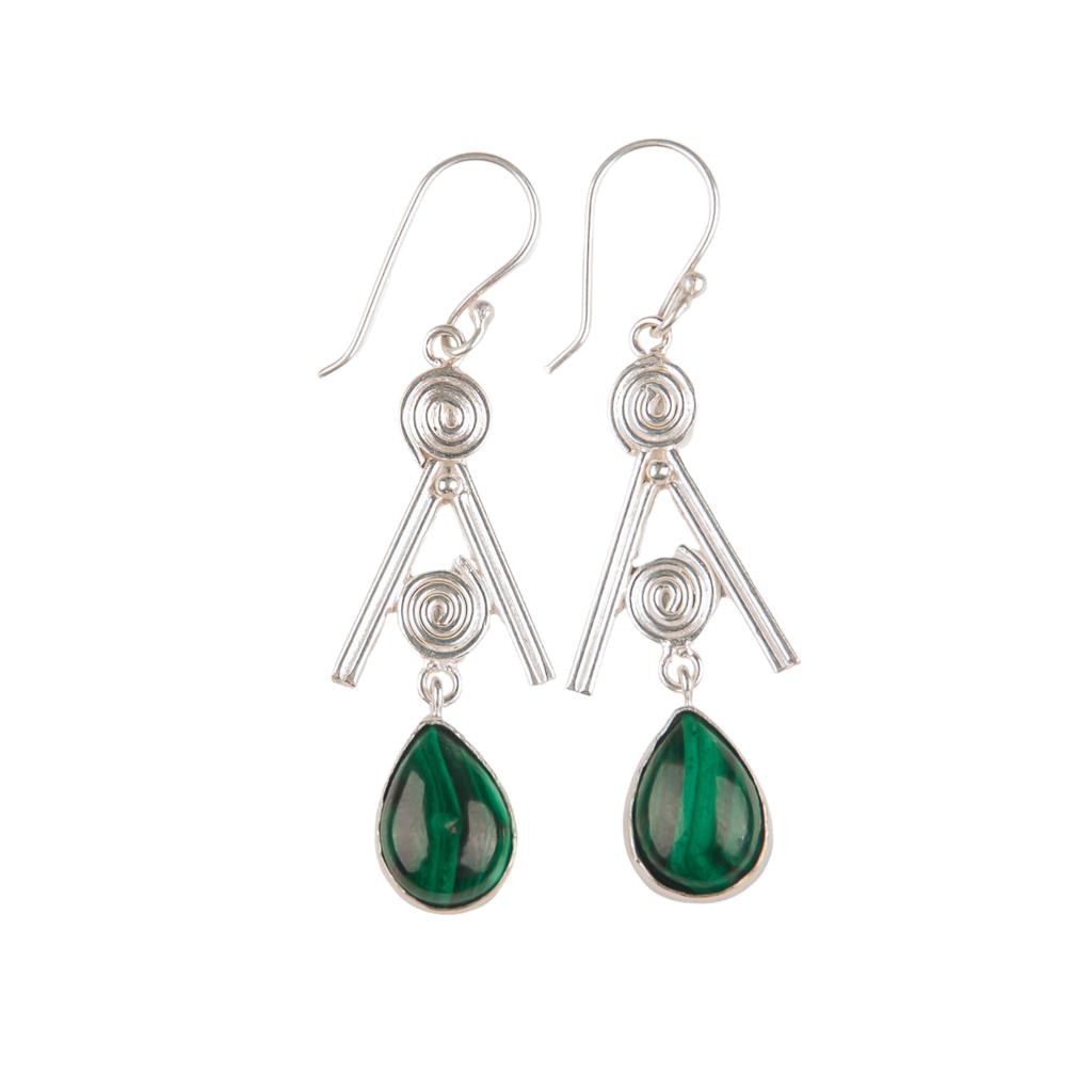 Rare Malachite Gemstone 925 Sterling Silver Jewelry Handmade Hook Earrings 2.4" EE-86-24