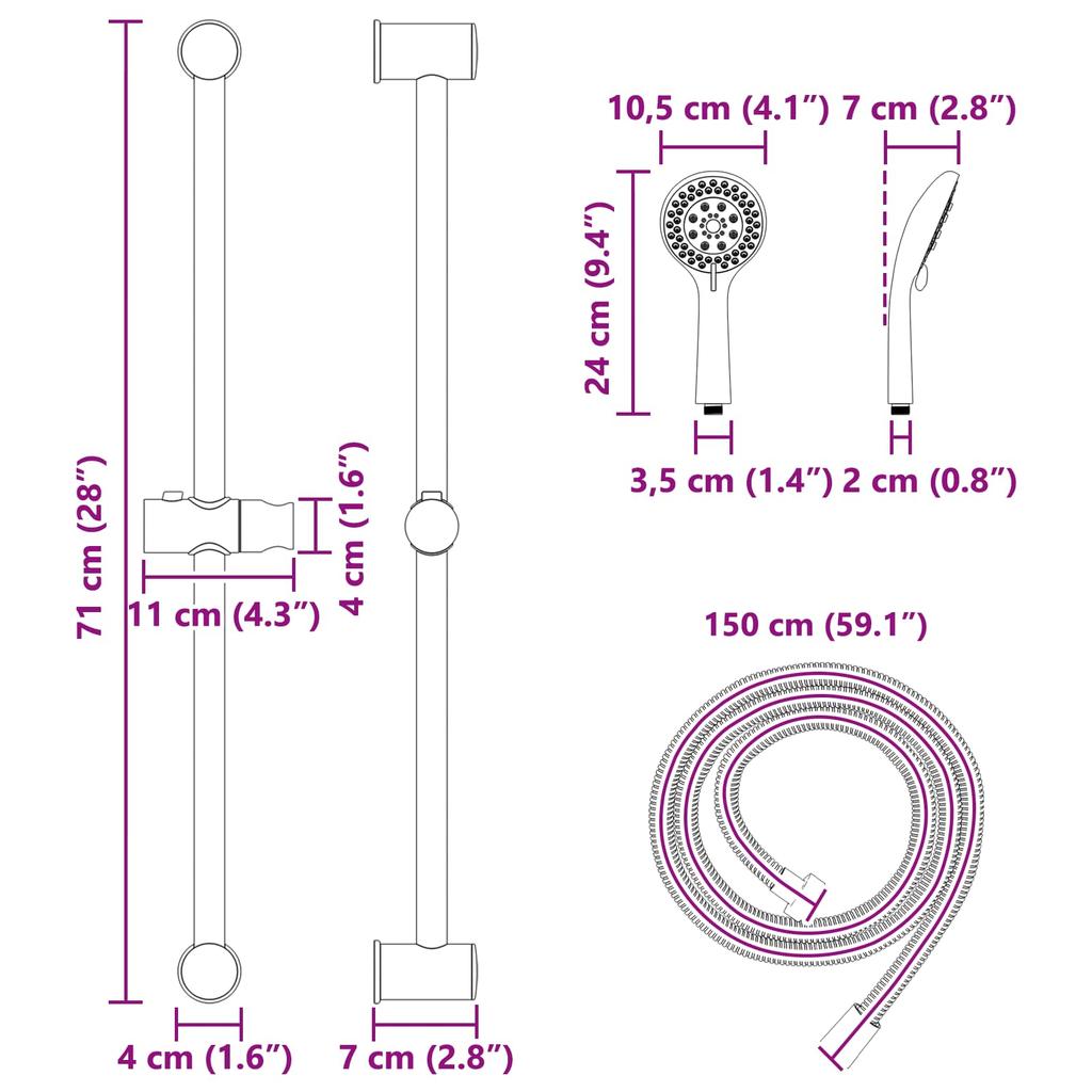 Shower System Set Black 70 Cm Stainless Steel