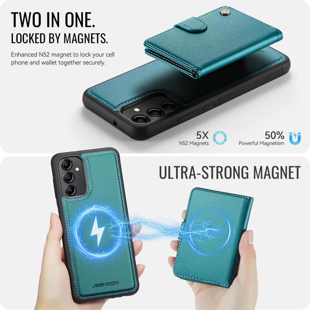For Samsung Galaxy A34 5G Case JEEHOOD J09 RFID Blocking Card Holder Leather Back Phone Cover Magnetic Case