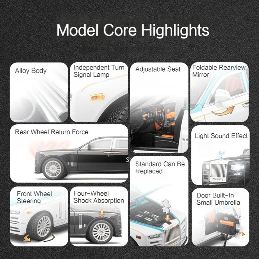 1:24 Rolls Royce Cullinan Phantom Alloy Car Model Toy Simulation SUV Diecast Metal Pull Back Sound Light Collect Hobby Ornaments