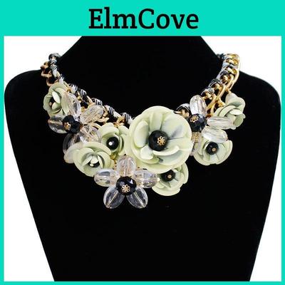 Retro Blumiges Acryl-Halskette Mit Cubanischer Kette Für Frauen Sommerparty-Accessoire