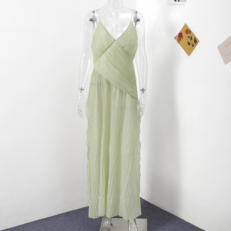 

Сексуальное платье с глубоким V-образным вырезом на спине, женское, с высокой талией, тонкое, однотонное, без рукавов, вечернее платье макси L зелёный