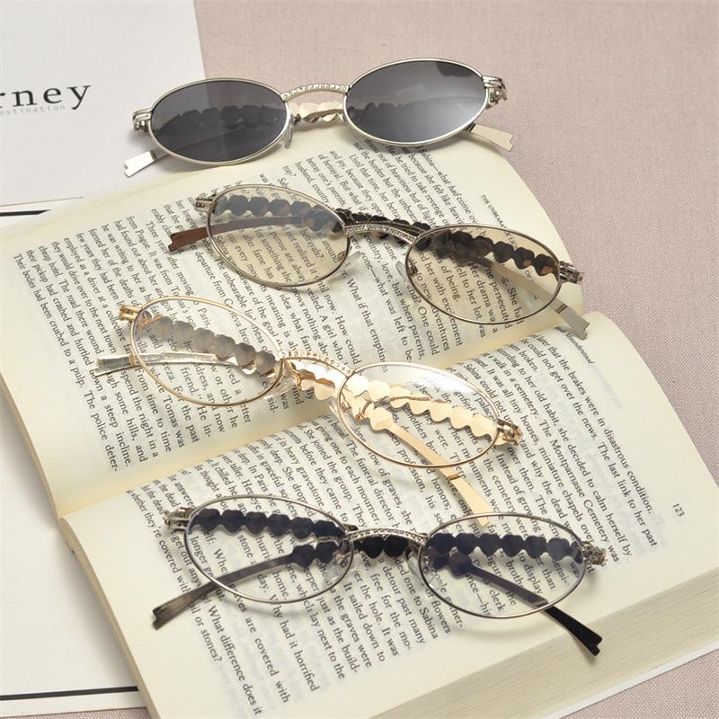 Oval Sunglasses Women Metal Frame Brand Sun Glasses Luxury Brand Chic Eyeglasses Ocean Film Shades Framelss Oval Eyewear