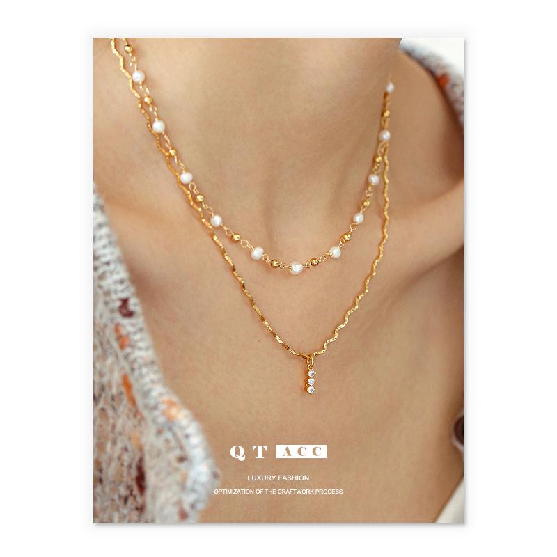 

18K Gold-Plated Zircon Wave Chain Necklace - Minimalist European & American Style золотой