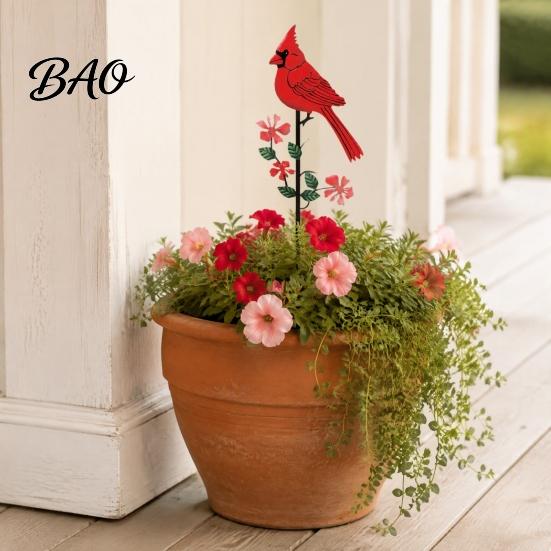 Metal Garden Stakes Red Bird Stake, Cardinals Yard Art 2D Weather Resistant Lawn Flat Flowers Decoration for Outdoor Flower Bed Pathway Nature