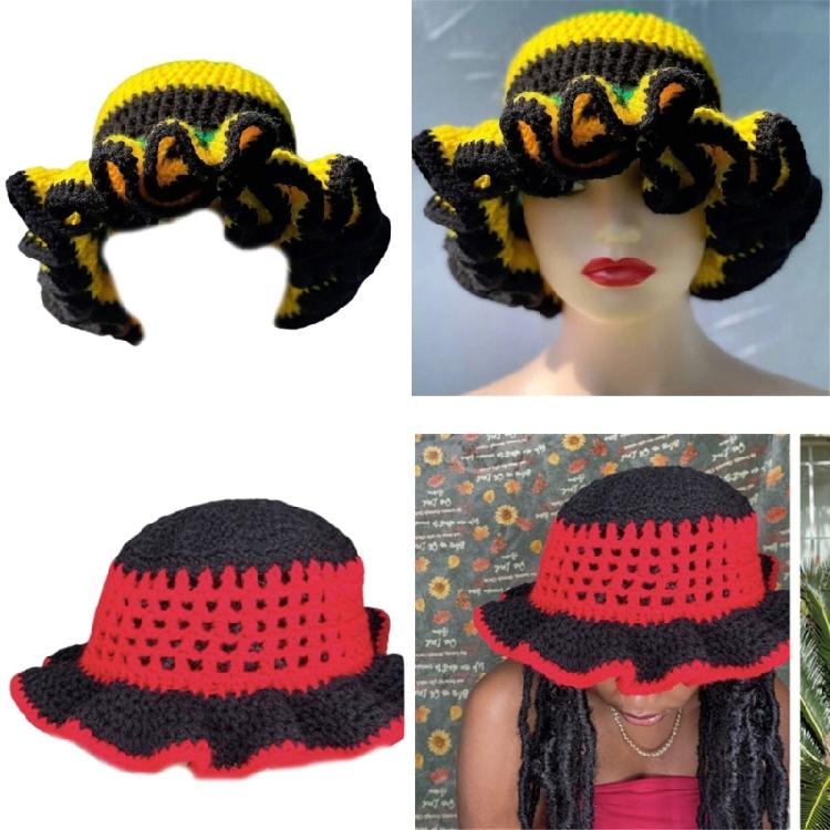 Handcrochet Bucket Hat for Women with Patchwork Ruffle Trim Elegant Fisherman Hat Photography Travel Floppy Bucket Hat