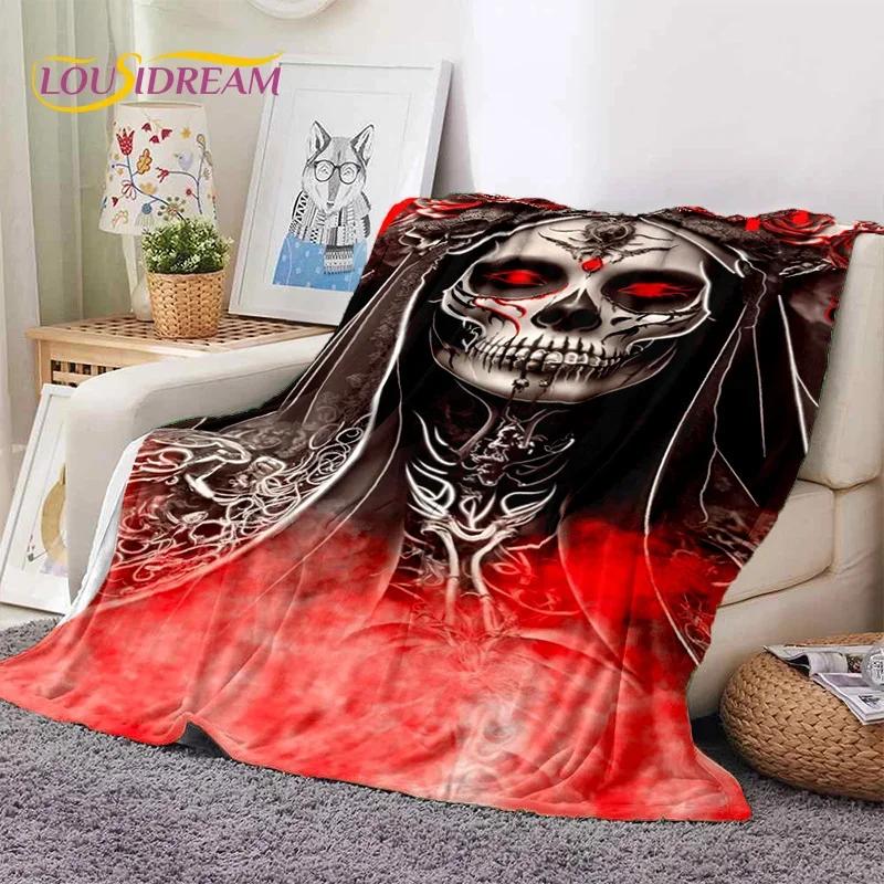 Skull Dead Girl 3D Gothic Horror Female Rose Soft Flannel Blanket,Throw Blanket Comfortable Blanket for Picnic Beds Home Bedroom