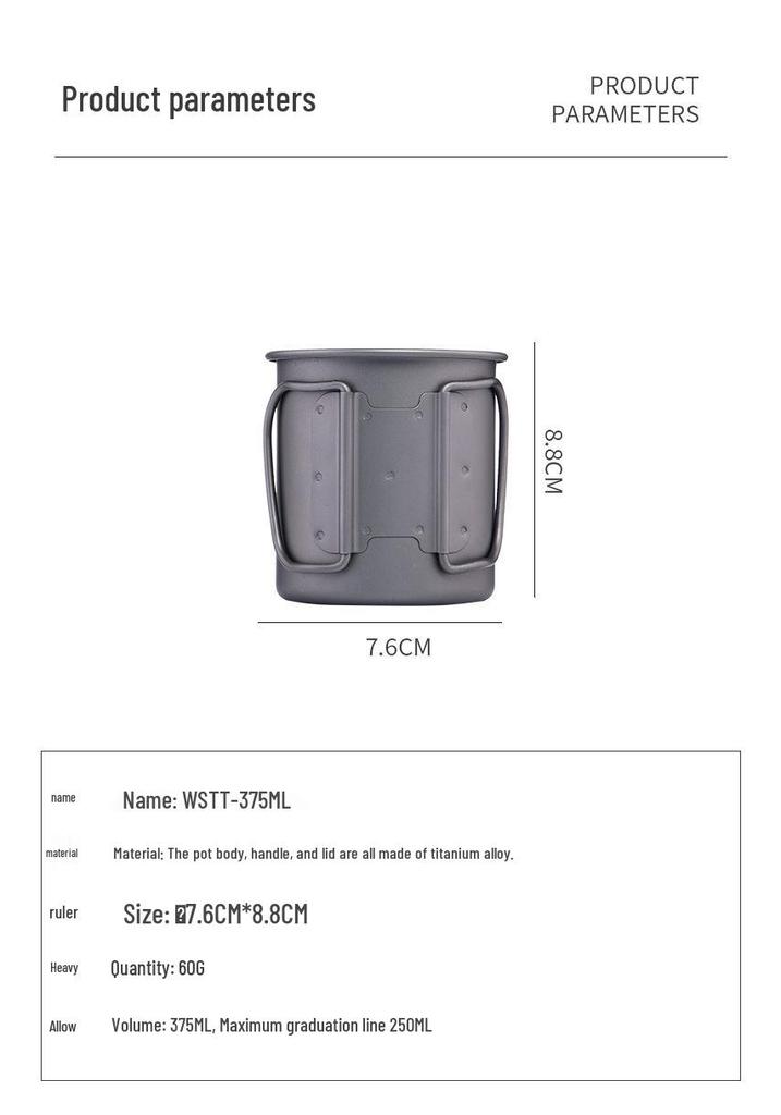 Widesea 375ML Titan Camping-Kaffeebecher - Leichtes, tragbares Geschirr